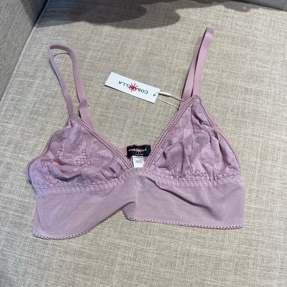NWT Cosabella Lavender Purple Mesh Lace Triangle Longline Bralette Medium